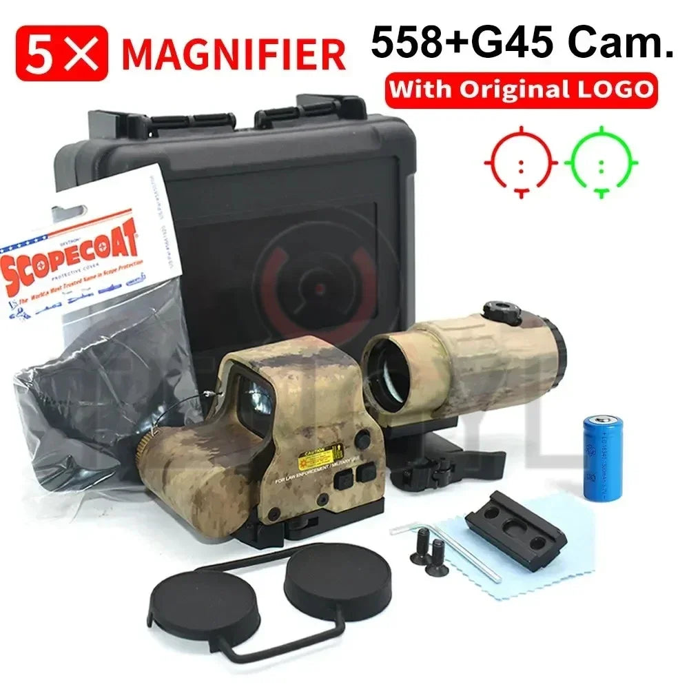 Holographic Collimator 558 Red Dot Sight G43/G33/G45 3X 5X Magnifier Airsoft Hunting Gear w/ 20mm Rail Mounts & QD Lever