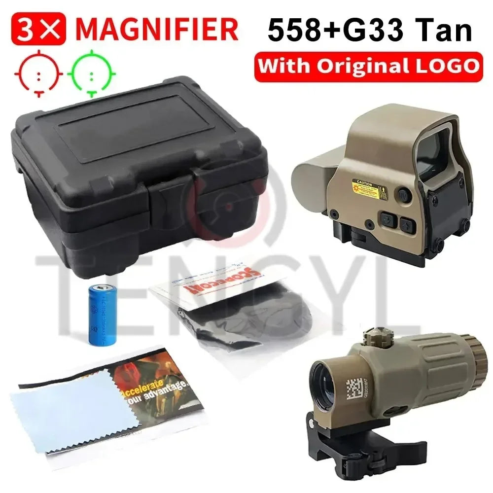 Holographic Collimator 558 Red Dot Sight G43/G33/G45 3X 5X Magnifier Airsoft Hunting Gear w/ 20mm Rail Mounts & QD Lever