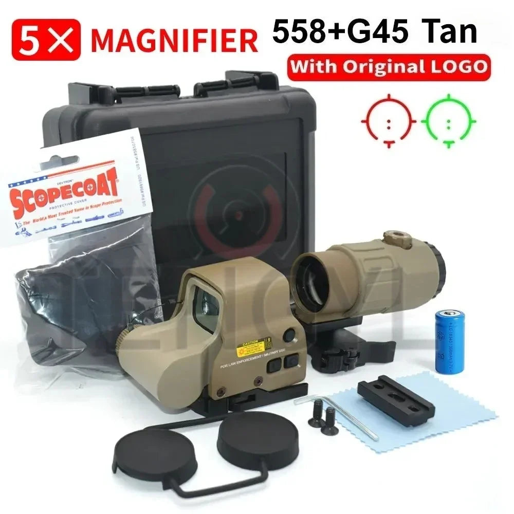 Holographic Collimator 558 Red Dot Sight G43/G33/G45 3X 5X Magnifier Airsoft Hunting Gear w/ 20mm Rail Mounts & QD Lever