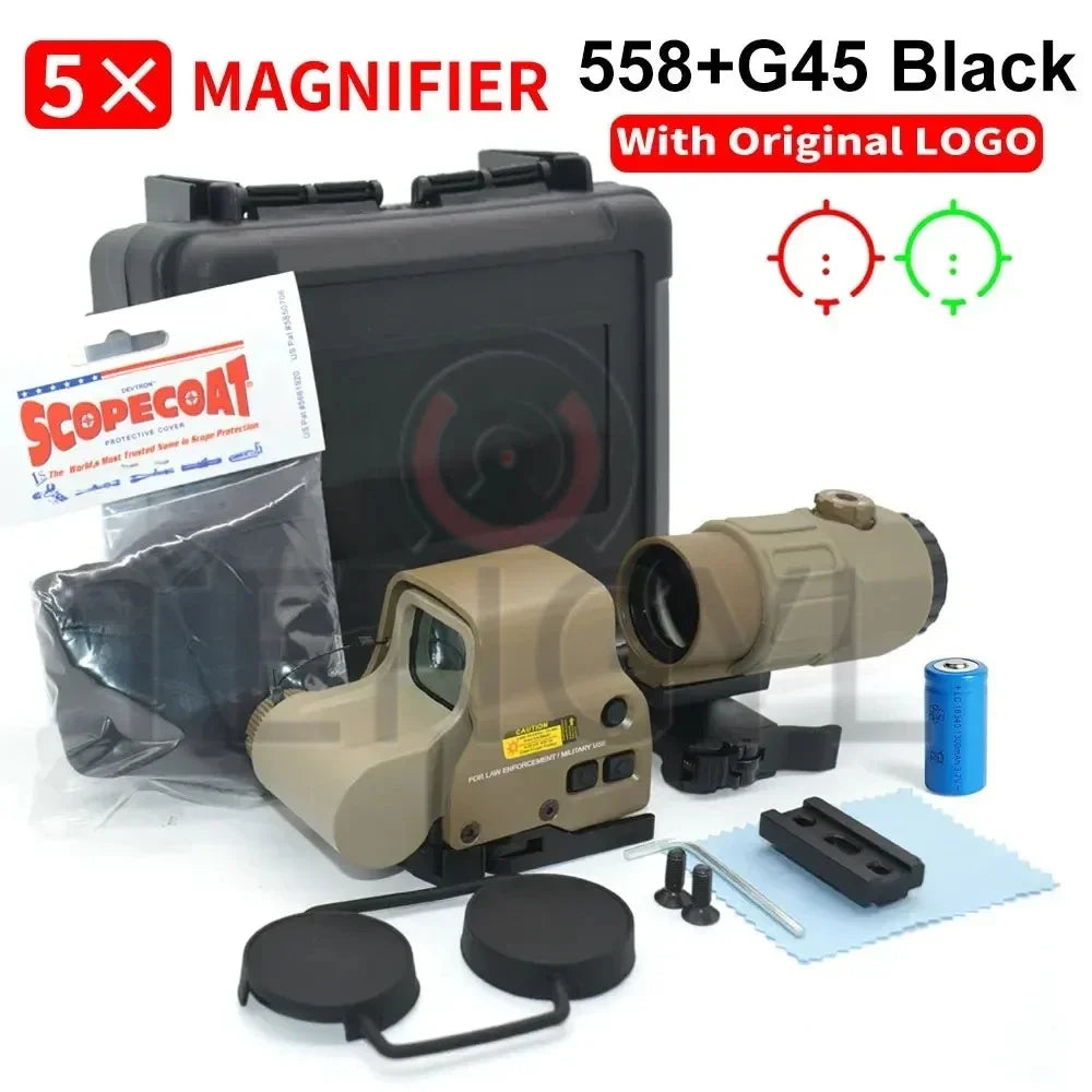 Holographic Collimator 558 Red Dot Sight G43/G33/G45 3X 5X Magnifier Airsoft Hunting Gear w/ 20mm Rail Mounts & QD Lever