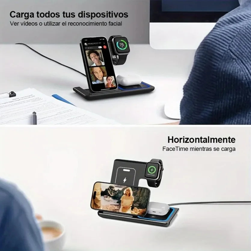 100W 3 in 1 Night Light Wireless Charger Stand For iPhone 17 16 15 14 13 12 Apple Watch Airpods Foldable Fast Charging Station