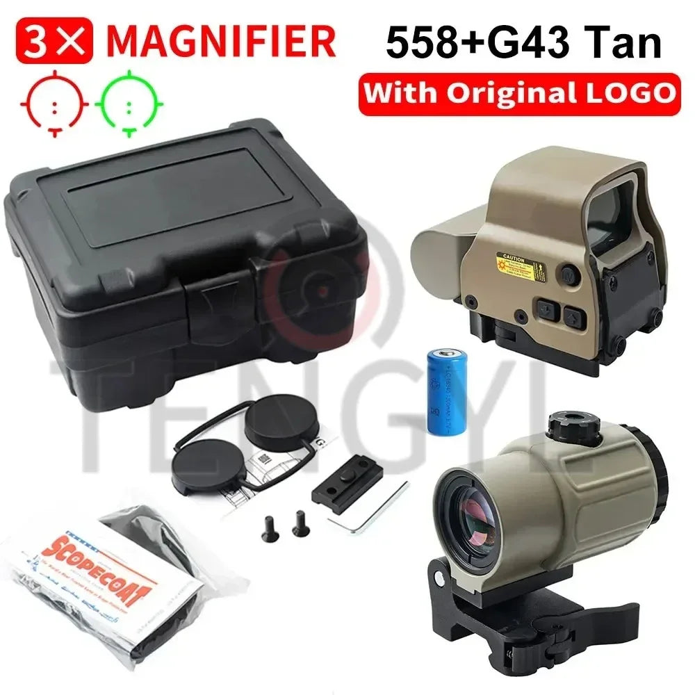 Holographic Collimator 558 Red Dot Sight G43/G33/G45 3X 5X Magnifier Airsoft Hunting Gear w/ 20mm Rail Mounts & QD Lever
