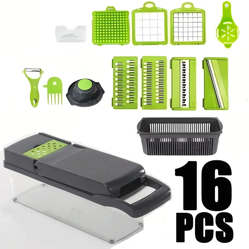 16 in 1 Multifunctional Kitchen Vegetable Slicer,Egg Liquid Separator,for Cutting Vegetables, Shredded Potatoes,dice,and Slicing