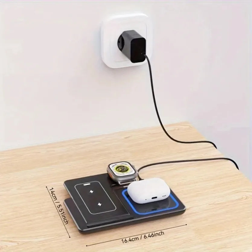 100W 3 in 1 Night Light Wireless Charger Stand For iPhone 17 16 15 14 13 12 Apple Watch Airpods Foldable Fast Charging Station
