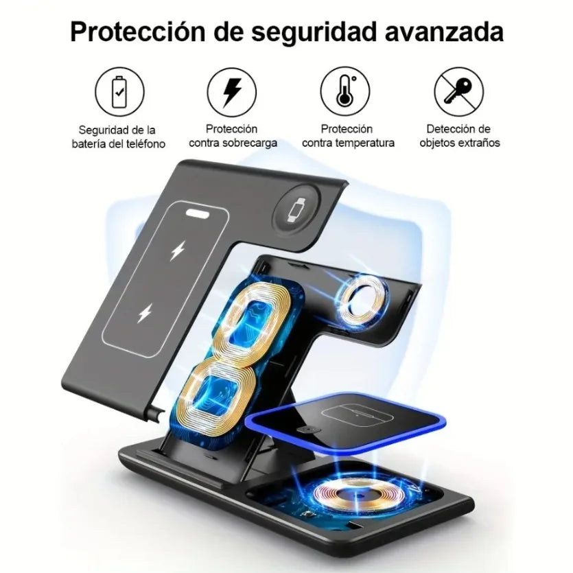 100W 3 in 1 Night Light Wireless Charger Stand For iPhone 17 16 15 14 13 12 Apple Watch Airpods Foldable Fast Charging Station