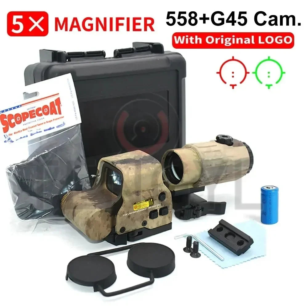 Holographic Collimator 558 Red Dot Sight G43/G33/G45 3X 5X Magnifier Airsoft Hunting Gear w/ 20mm Rail Mounts & QD Lever